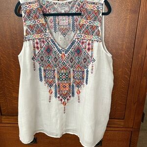 Johnny Was Embroidered Sleeveless Top - White